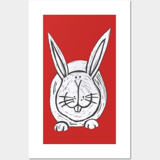 Rabbit, Big, Fat, White Rabbit, on pink. Posters and Art